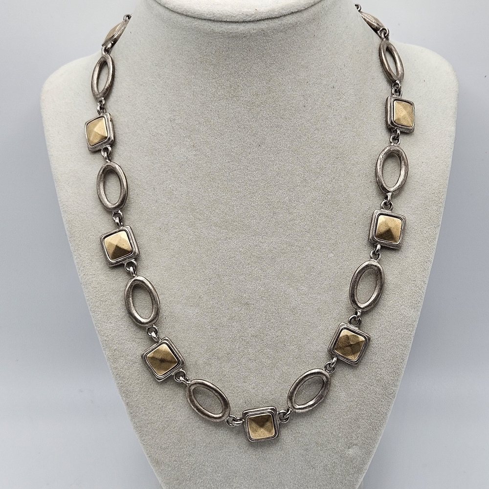 VINTAGE Premier Designs Matte Silver and Gold Link Mixed Metal Necklace